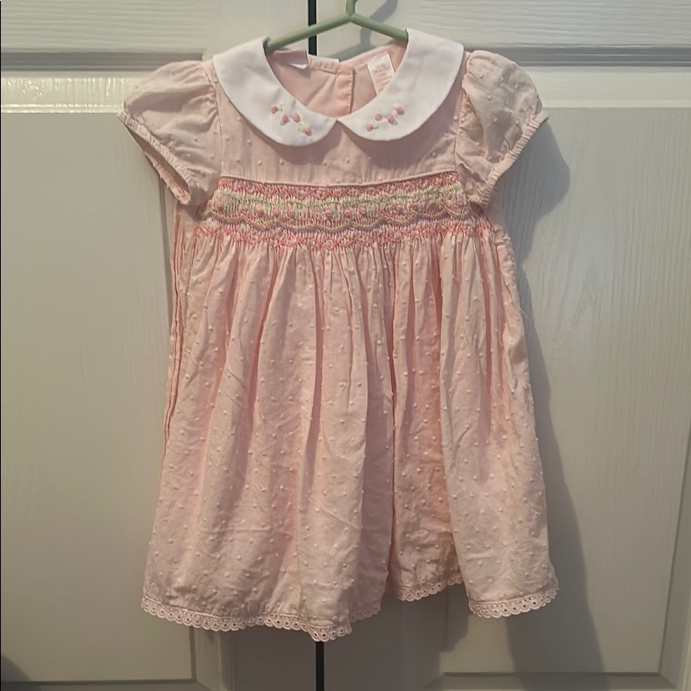 First Impressions Pink Smocked Babydoll Dress with Peter Pan Collar